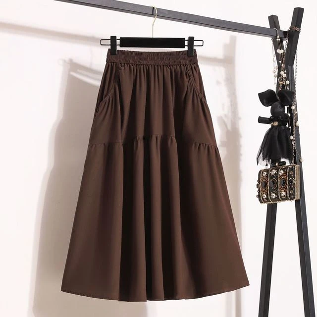 口袋半身裙2025高腰高级感百搭伞中长款夏季大码爆款黑色新款裙子