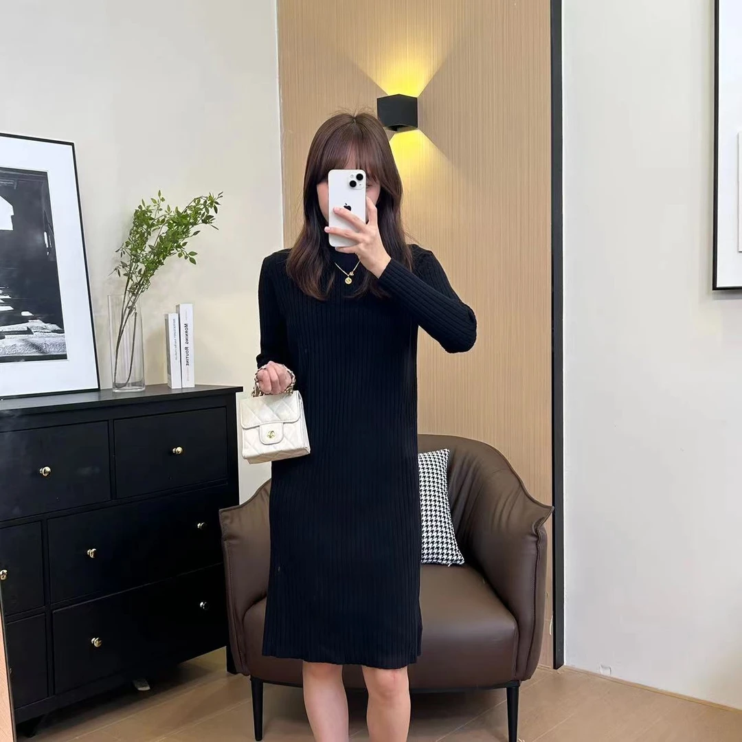 【现货】秋季韩版高领显瘦收腰显身材气质时尚连衣裙-91169