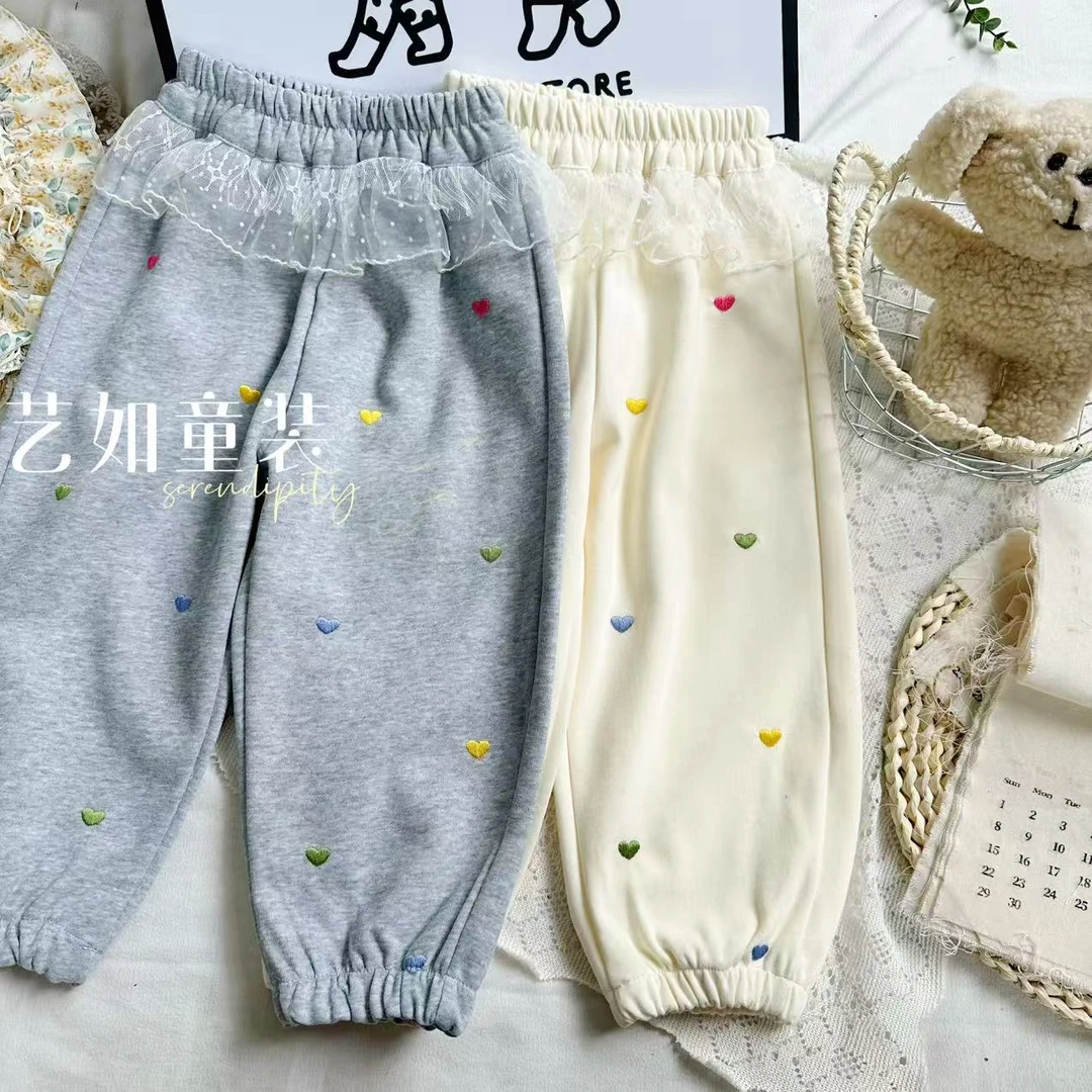 番茄家*【别样魅力】秋季上新韩版蕾丝花边爱心刺绣束脚裤D-W999