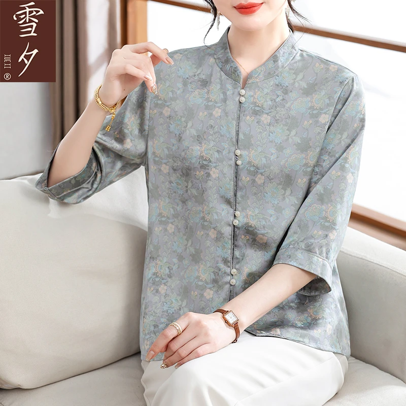 妈妈夏装2025新款贵夫人雪纺衬衫气质中袖上衣中老年女装洋气t恤