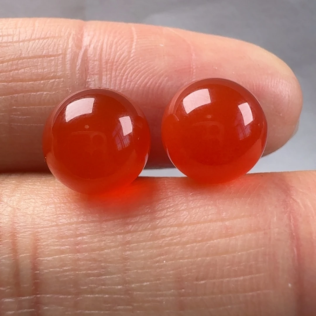 南红玛瑙未镶嵌冰红圆珠对珠8.9*2