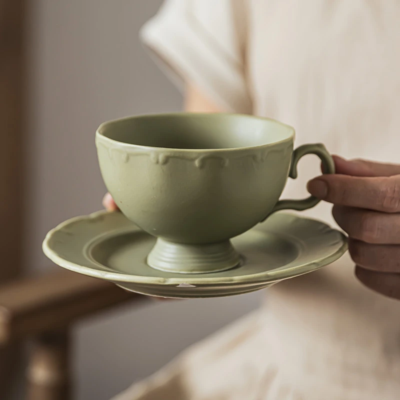 复古陶瓷咖啡杯碟套装下午茶餐具花茶杯家用早餐杯点心碟拉花杯子