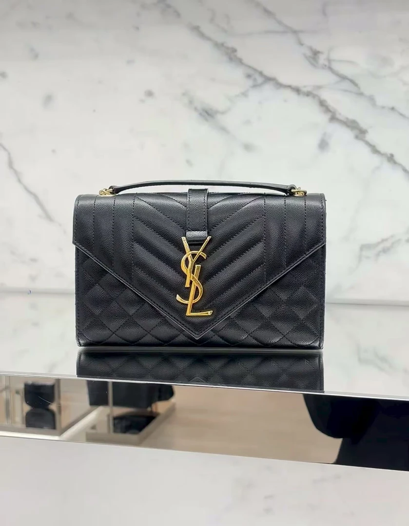 99新 YSL/圣罗兰 新款信封小号黑金荔枝纹 /优品