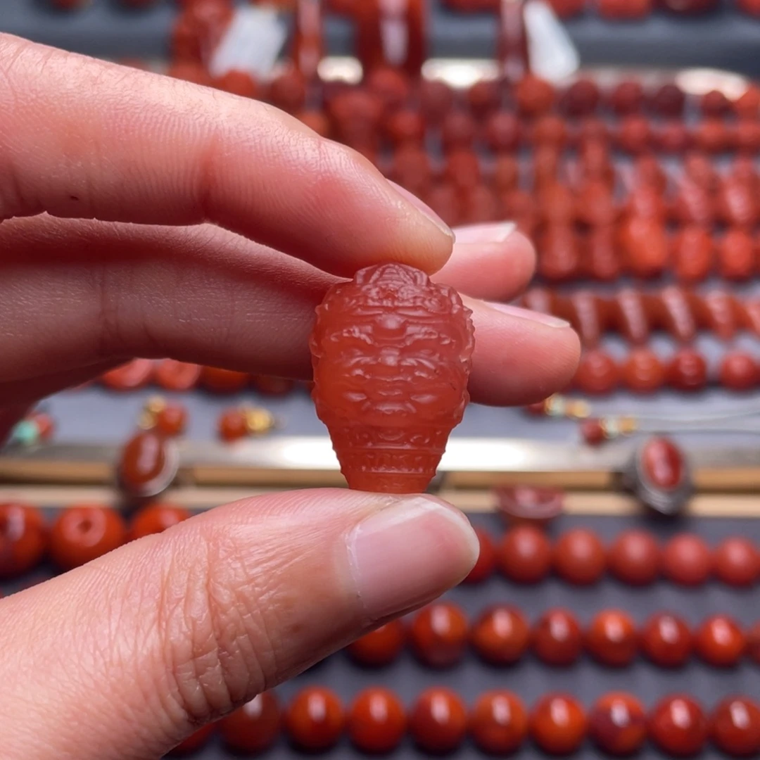 南红玛瑙未镶嵌其他W对孔16保山辣椒红黄财神三通