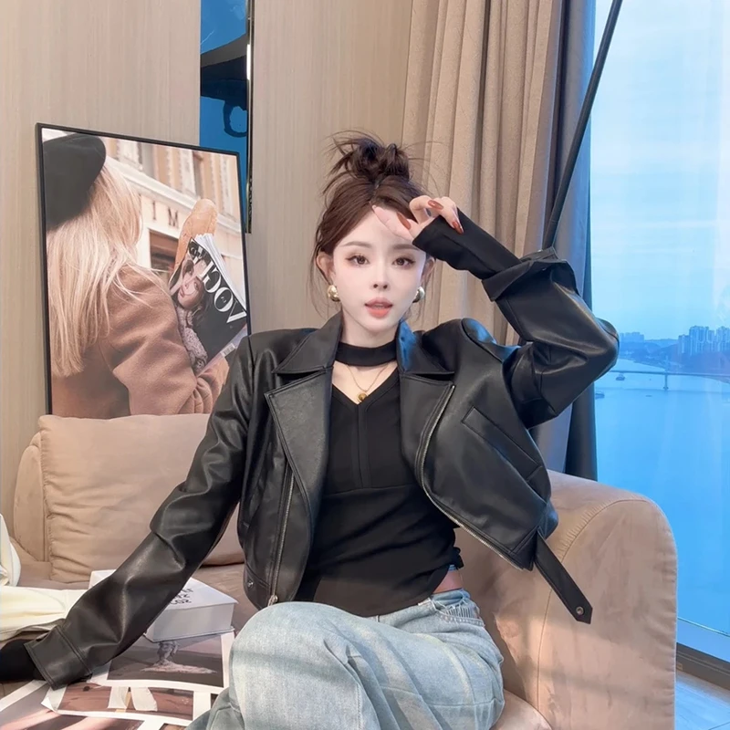 春季机车新款复古短款皮衣外套小个子高级感休闲显瘦皮衣夹克女