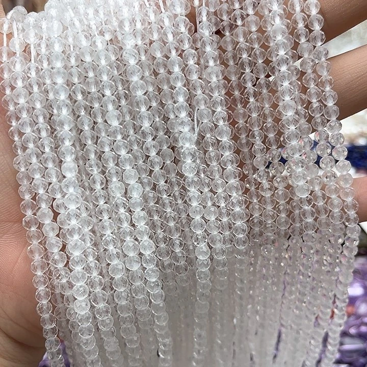 未镶嵌玛瑙/玉髓珠宝半成品一条4mm左右白水晶刻面