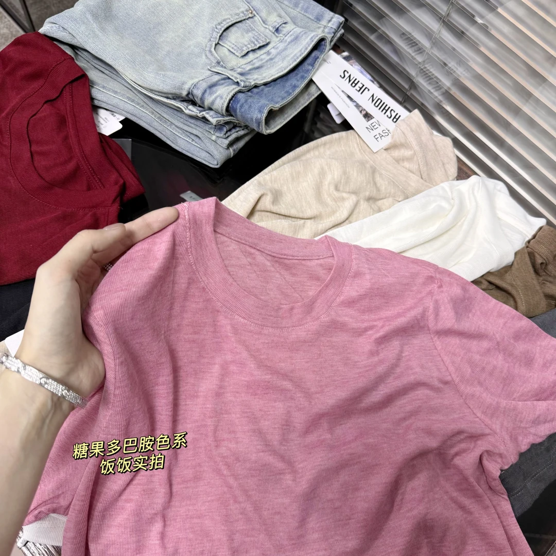 2025夏新款莱赛尔天丝短袖圆领T桖百搭针织半袖1