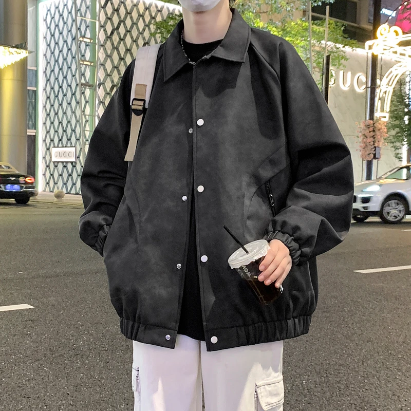 春秋季新款PU皮外套男士潮流夹克痞帅气休闲潮牌复古宽松港风夹克