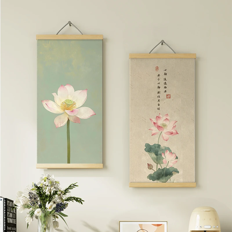 新中式荷花诗意图防水装饰画客厅卧室茶室书房办公室装饰现代挂画