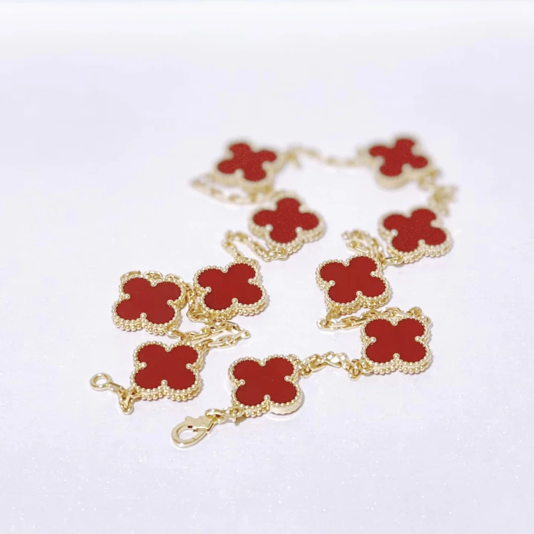 【CHERISH】18k  k黄 红四叶草十花项链