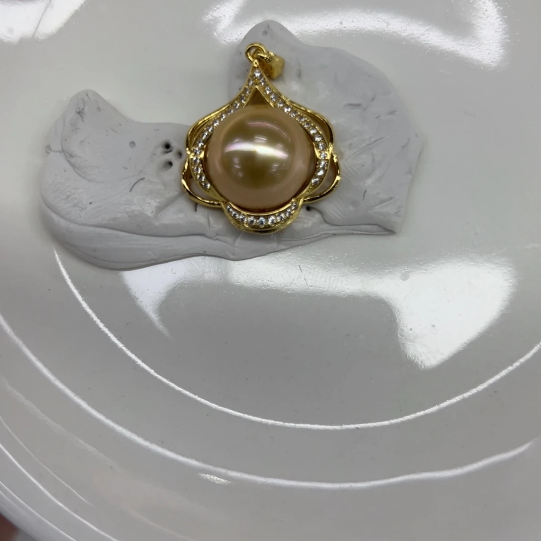 银S925镶嵌吊坠(不含链)海水珍珠12.5mm海水金珠吊坠