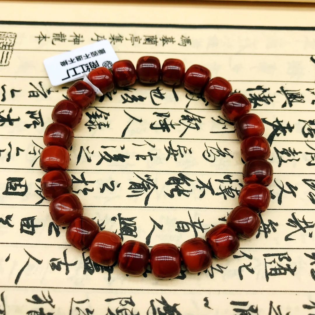 【鼎利源】南红四川瓦西典藏级精美时尚火焰牛血红老型手串