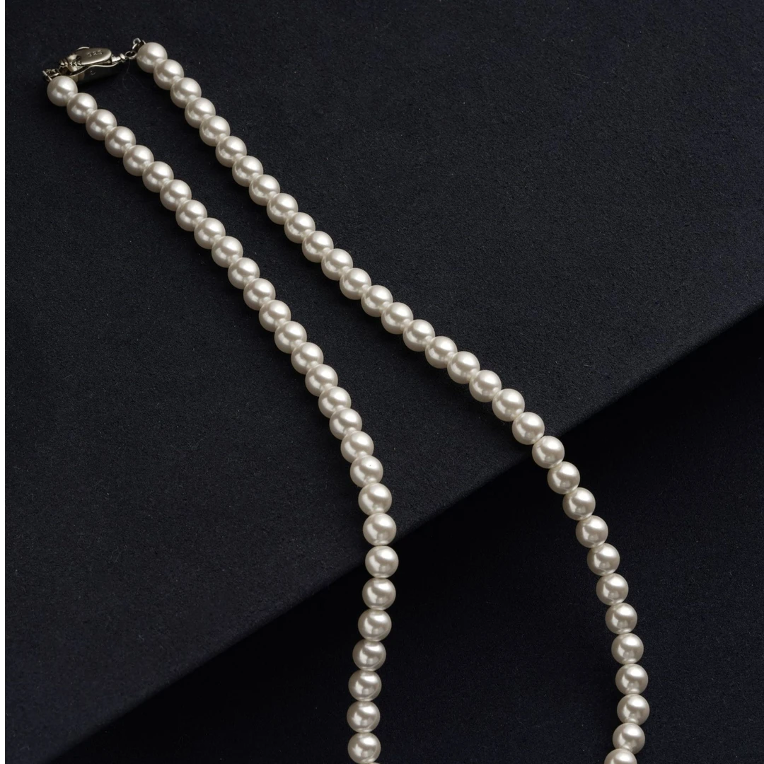 铜合金仿珍珠项链 6mm冷白光极强光小米珠项链元宝扣气质经典百搭