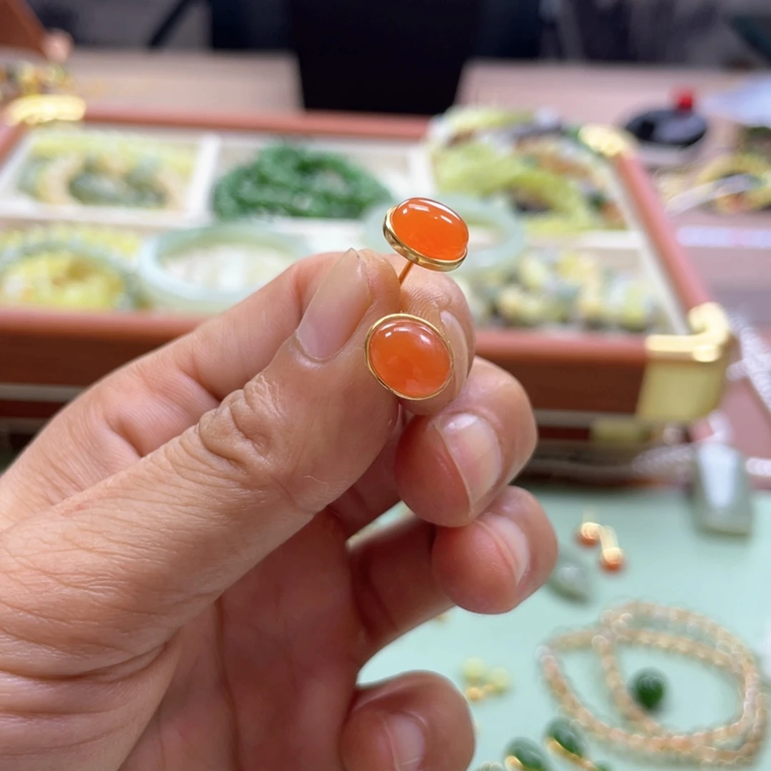 银S925镶嵌南红玛瑙耳饰