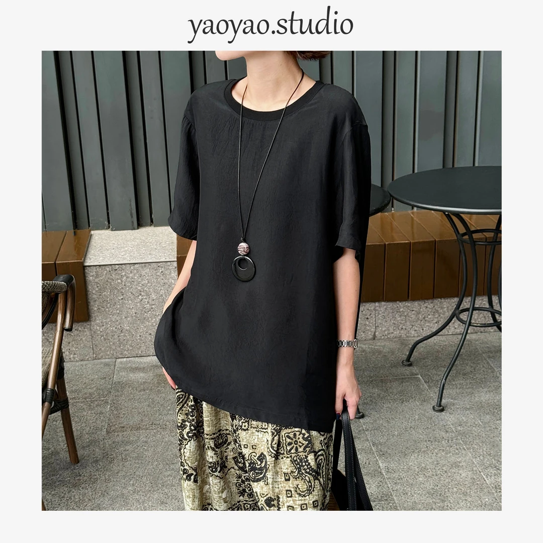 【瑶瑶】新款上新时尚休闲百搭减龄醋酸T恤YY12593