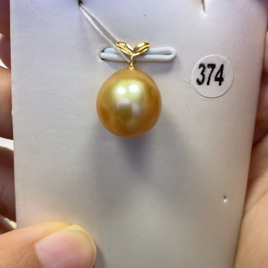 吊坠(不含链)18K金镶嵌海水珍珠茶金12.6mm