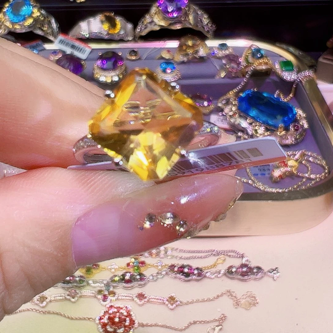 黄晶珠宝半成品银S925镶嵌