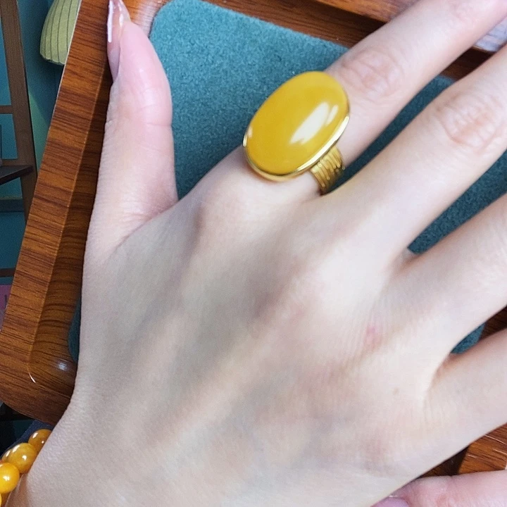 蜜蜡银S925镶嵌戒指戒指