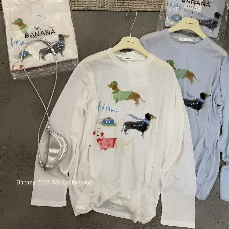 轻薄长袖防晒罩衫T恤女夏季卡通动物印花空调衫宽松上衣