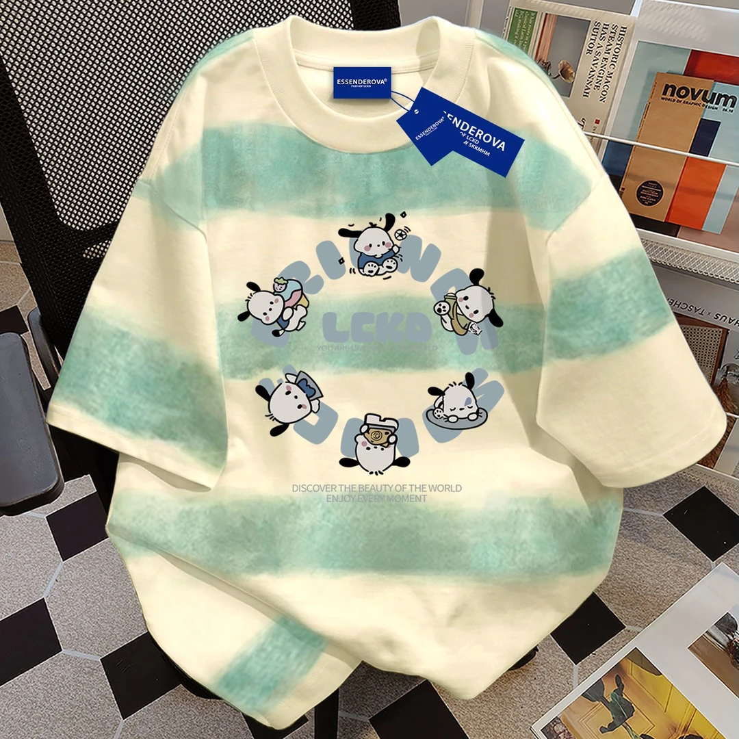 100%纯棉日系短袖t恤卡通设计女夏季爆款宽松ins简圆领情侣上衣服