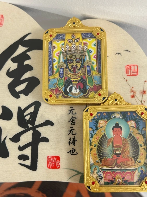 钛钢吊坠 手绘描金双面128