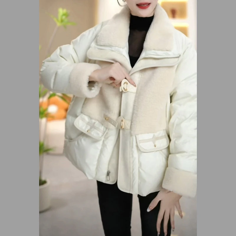 白鸭绒保暖羽绒服女士2024冬季新款韩版气质宽松时尚显瘦白色外套