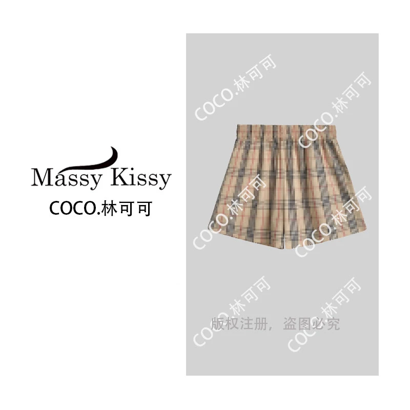 【COCO林可可】68059#卡其格子短裤2025百搭时尚设计感短裤