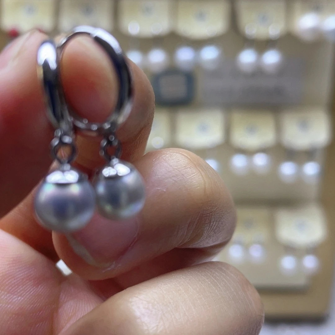 银S925镶嵌海水珍珠耳饰