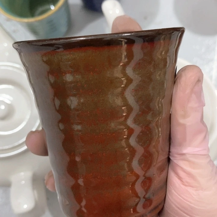 瓷片铁红釉闻香杯微瑕疵