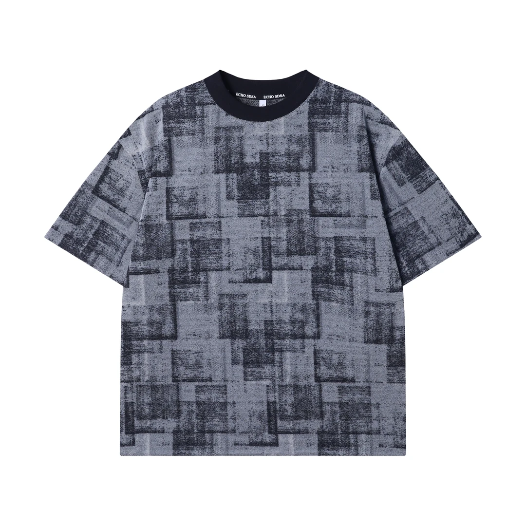 夏季高级感新款美式撞色简约圆领短袖T恤时尚休闲潮流套头上衣