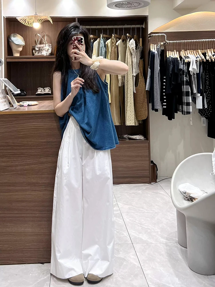 夏装搭配一整套韩系茶系多巴胺穿搭松弛感盐系无袖背心阔腿裤套装