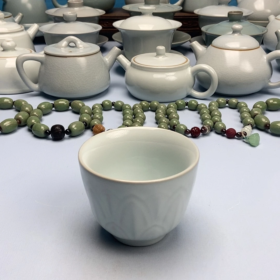杯月白釉料花玉蓝杯原矿原釉原产地