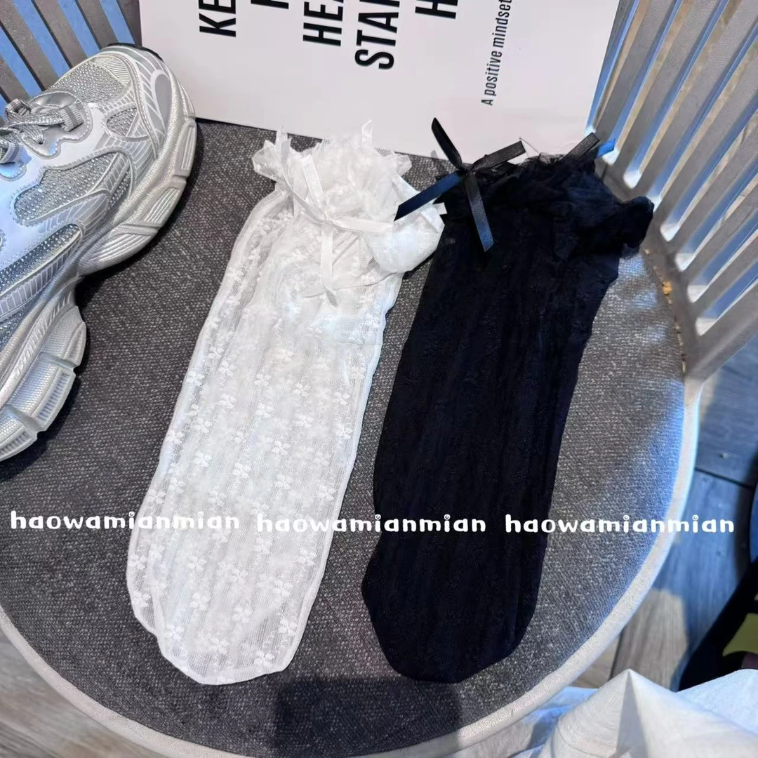 堆堆网纱洛丽塔中筒袜蕾丝春夏薄款jk超薄ins可爱白色花边袜子