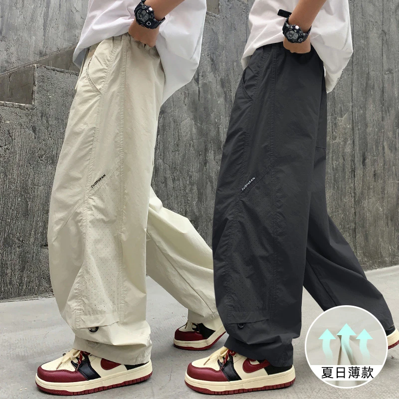 儿童夏装2025大男童装防蚊裤子透气网眼直筒裤夏季薄款速干运动裤