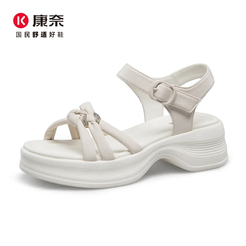 Kangnai/康奈54159专柜正品2025夏厚底简约羊皮舒适小码女士凉鞋