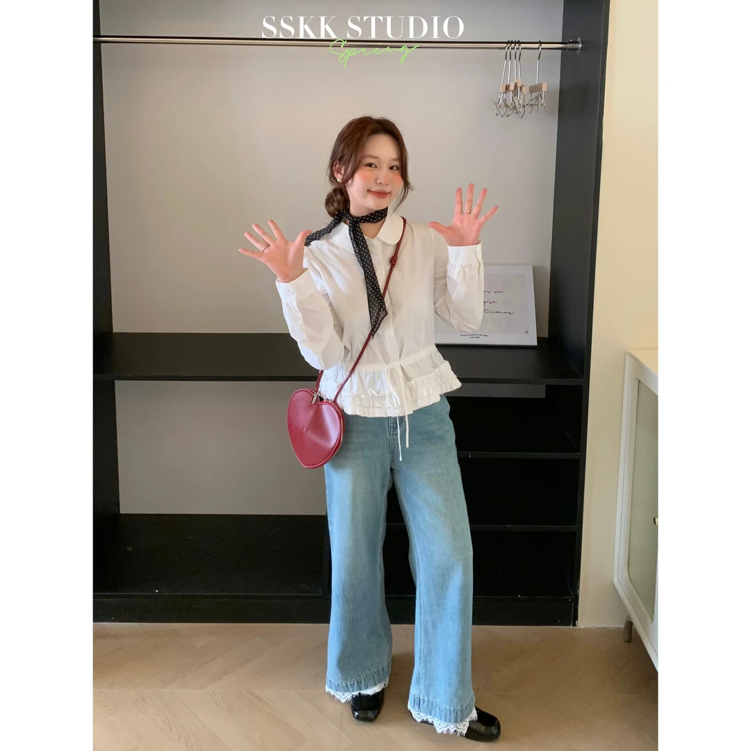 KMZY/KMZY山_山【心动腿精】微胖mm韩版复古显瘦穿搭直筒牛仔裤