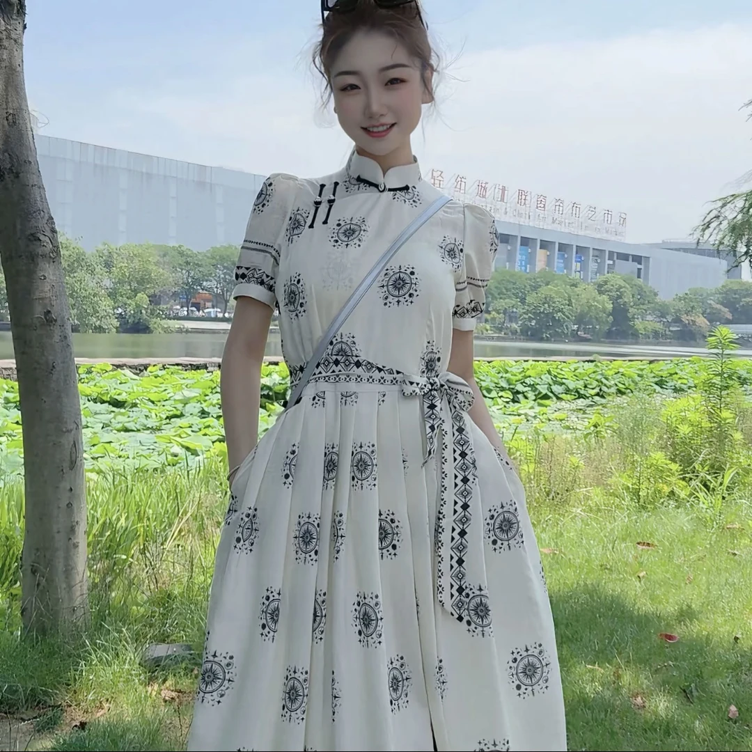 [蒙克]民族风棉麻连衣裙