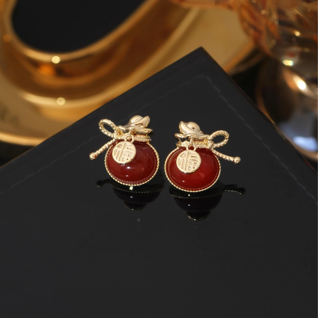 铜合金耳饰 《货号8831》年款红色福袋耳环