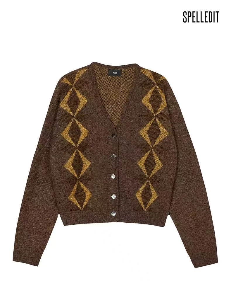 SPELLEDIT复古宽松棱格开衫/NO退换