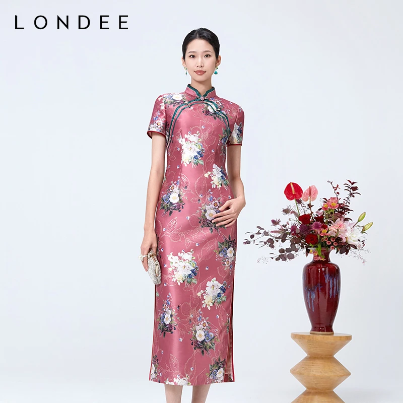 Londee/龙笛新中式雅宴立领收腰连衣裙短款旗袍4S26688