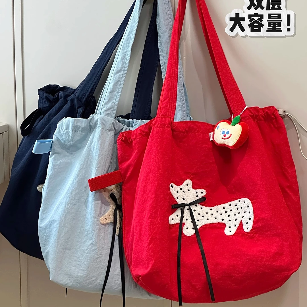 迪卡侬贵宾日系休闲百搭单肩包旅行手提帆布袋大容量学生通勤托托