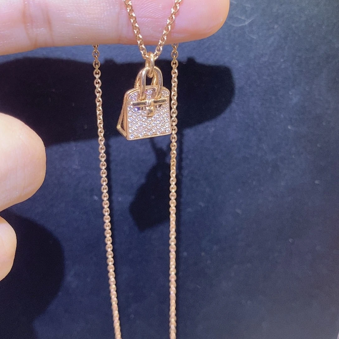 颈饰钻石18K金镶嵌包包项链k玫