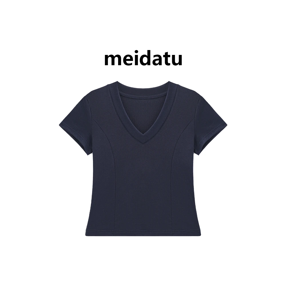 美哒兔（简约T）美式修身v领纯色T恤（小个子版）CD367-8