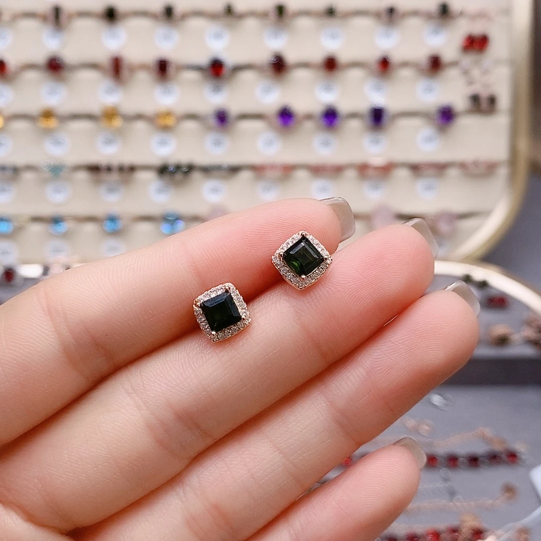 碧玺耳钉银S925镶嵌耳钉