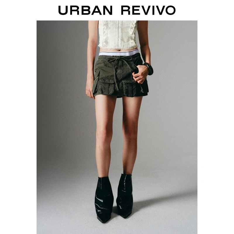 UR2025夏季新款女装工装风撞色拼接多口袋休闲半裙UWJ850042