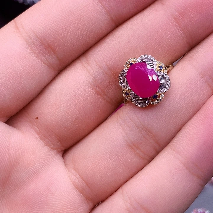 红宝石戒指银S925镶嵌