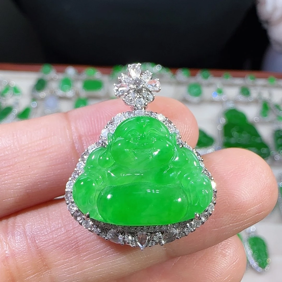 翡翠吊坠(不含链)18K金镶嵌@****馆