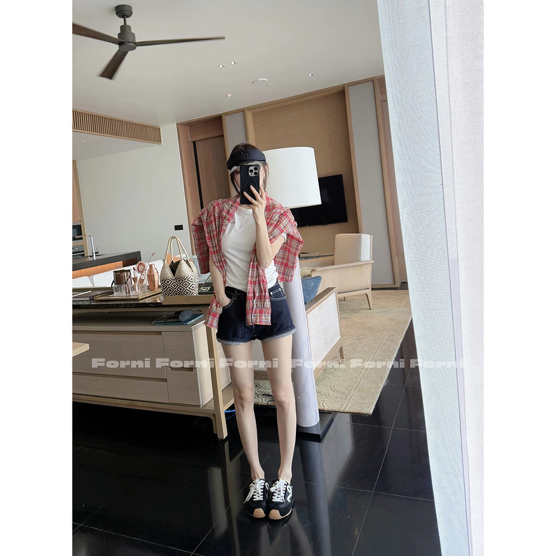 FORNI miu系辣妹Tee 夏季强捻新疆棉基础款刺绣正肩修身短袖T恤女