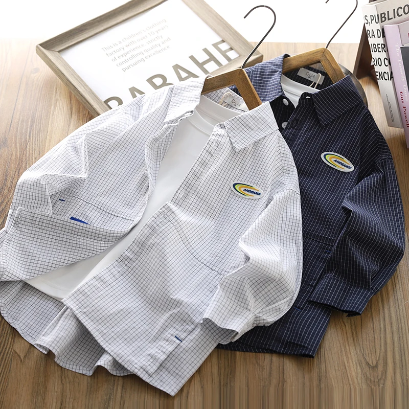 男童格子衬衫2025春秋新款儿童装小方格长袖衬衣简约百搭帅气上衣