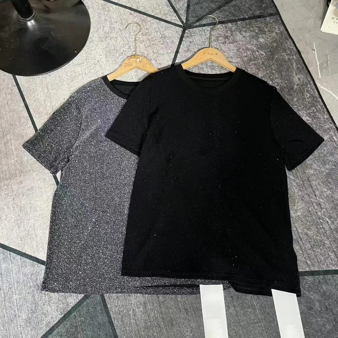 g209 欧货夏季buling闪闪短袖T恤设计感宽松大版上衣女【蓝羽】